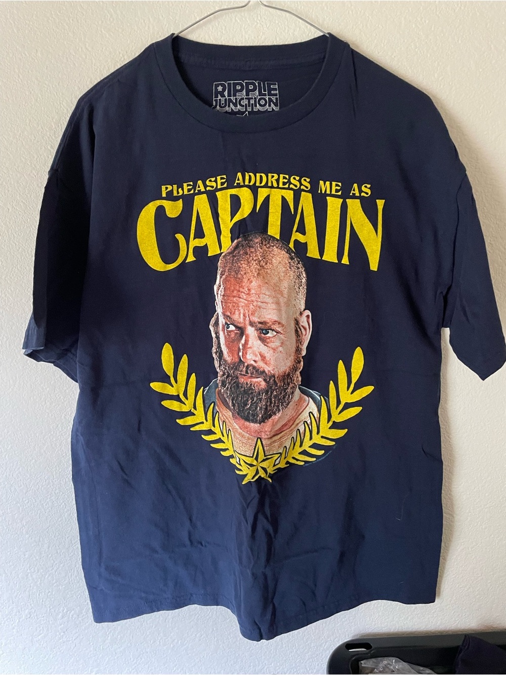 Ripple Junction Navy Tee with Yellow 'Captain' Graphic